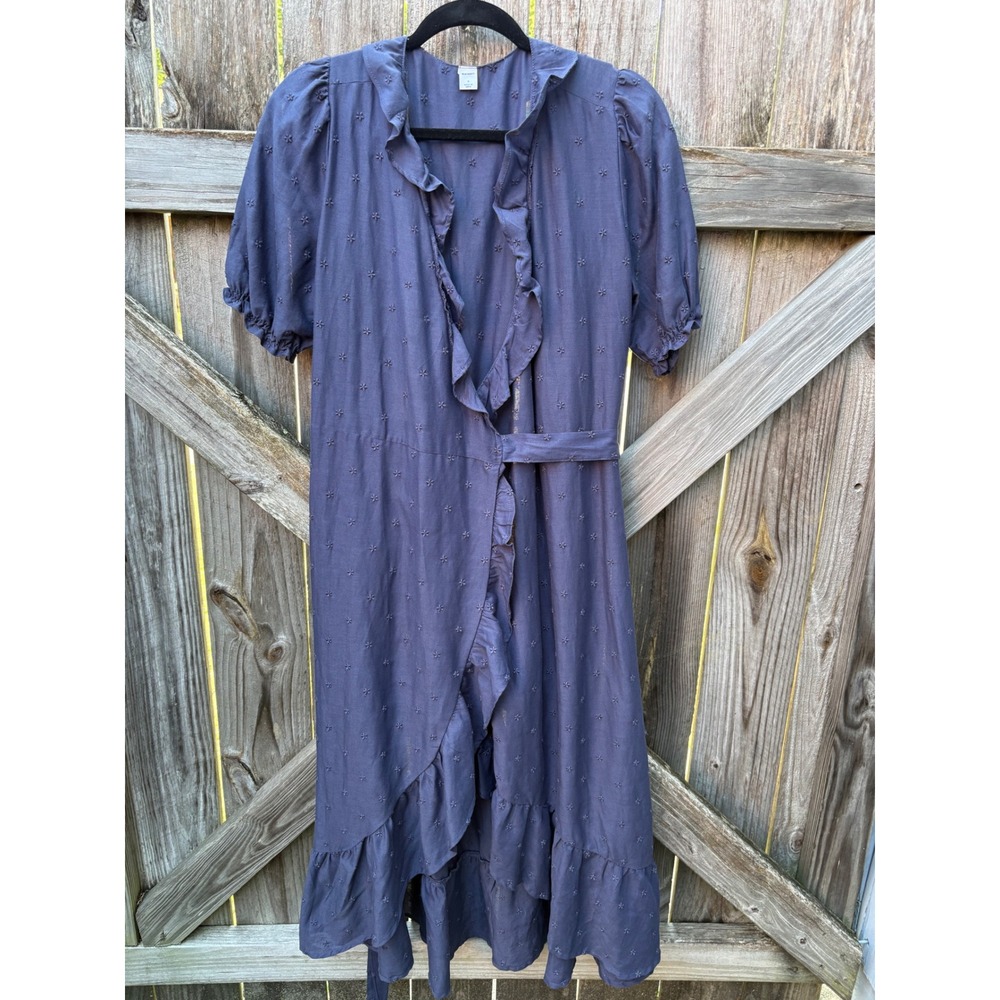 Old Navy Blue Eyelet Floral Wrap Midi Dress Ruffle Short Sleeve Small